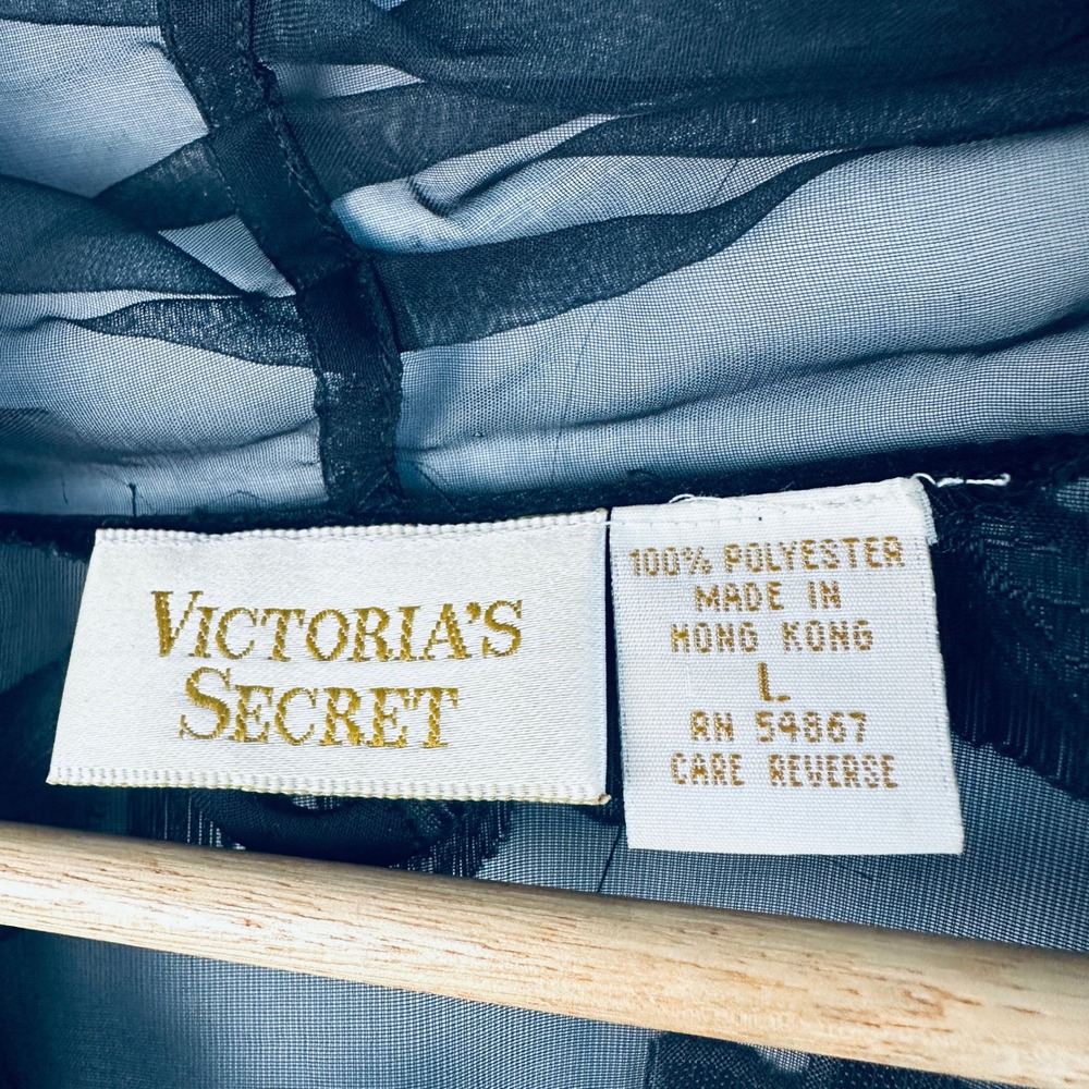 Victoria's Secret Vintage Gold‎ Label Black Sheer Floral Burnout Robe Large - Picture 2 of 10